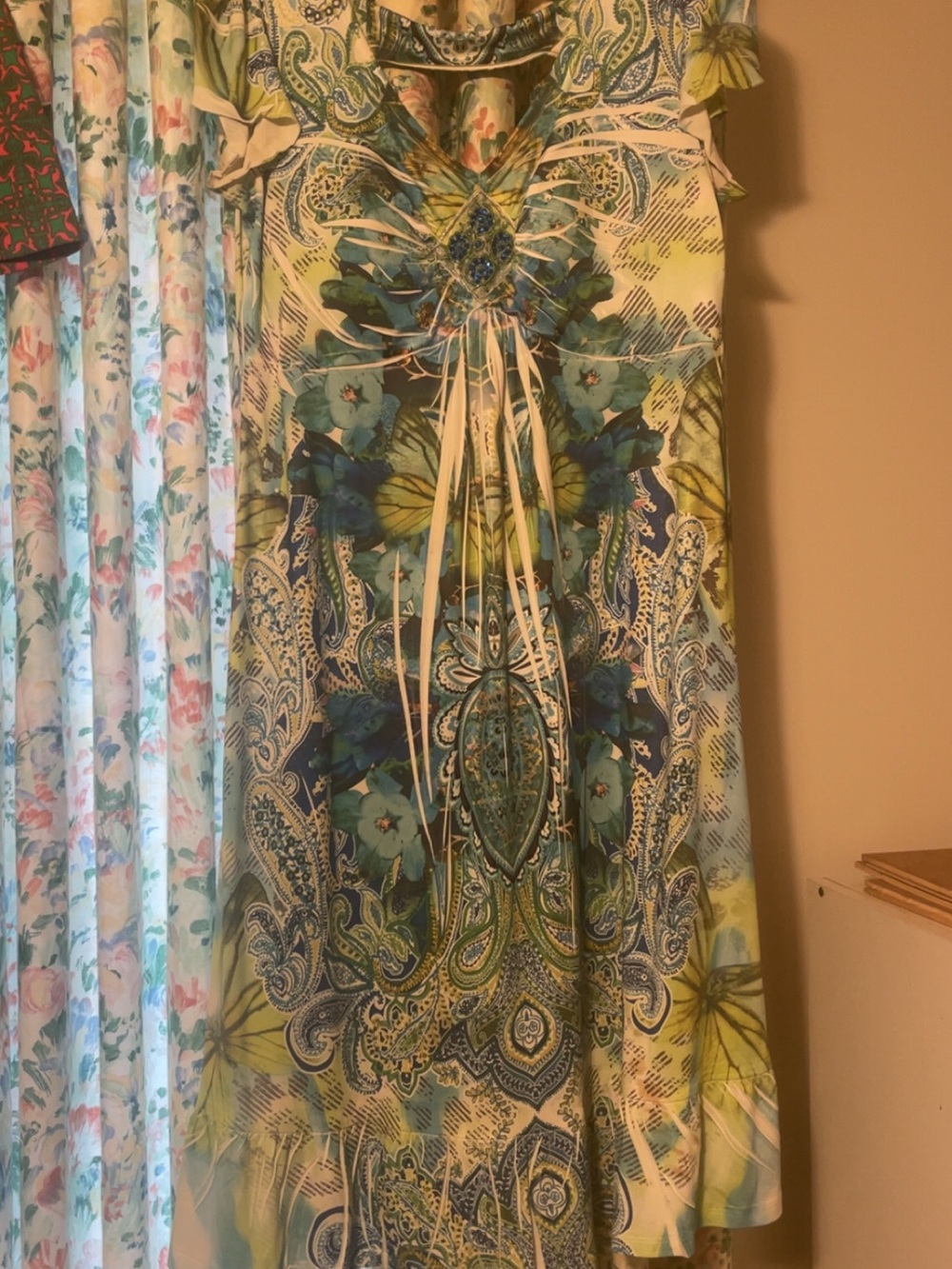 Style & Co. Floral Paisley Maxi Dress in Teal, Blue and Yellow